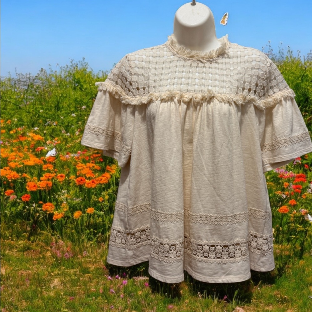 Eri + Ali Anthropologie Cream Blouse